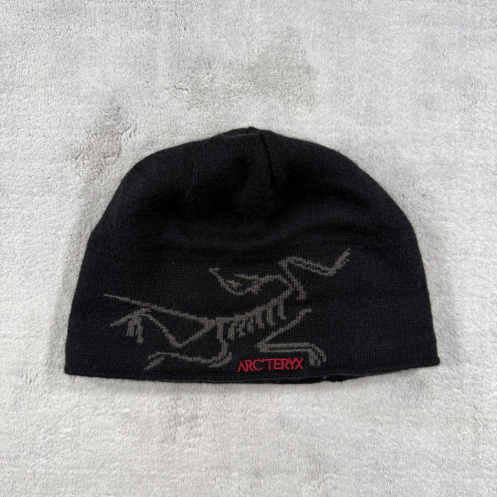 Arcteryx Bird Head Beanie Mens Black Wool Blend Logo Knit Hat Outdoors Ski